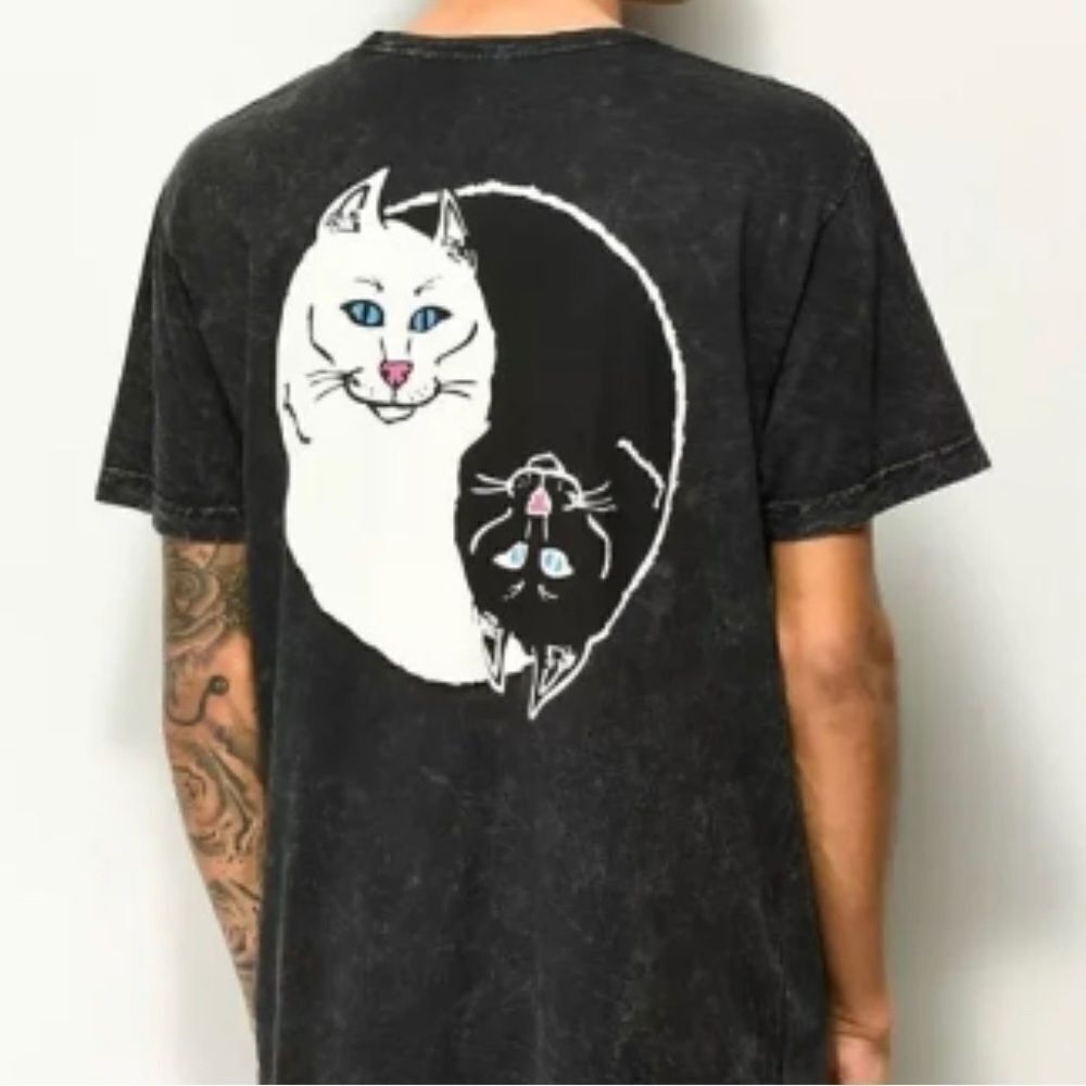 RIPNDIP YING YANG CAT VINTAGE-Style BLACK T-SHIRT Small NEW